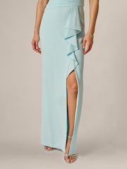 Adrianna Papell Blue Side Ruffle Crepe Column Gown - Image 5 of 6