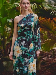 Adrianna Papell One Shldr Printed Satin Gown - Image 1 of 6