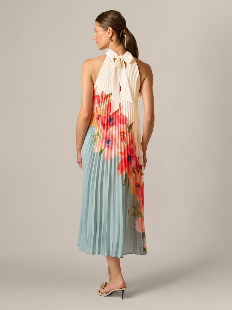 Adrianna Papell Blue Floral Pleated Chiffon Dress - Image 2 of 6