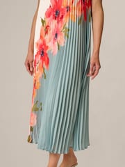 Adrianna Papell Blue Floral Pleated Chiffon Dress - Image 5 of 6