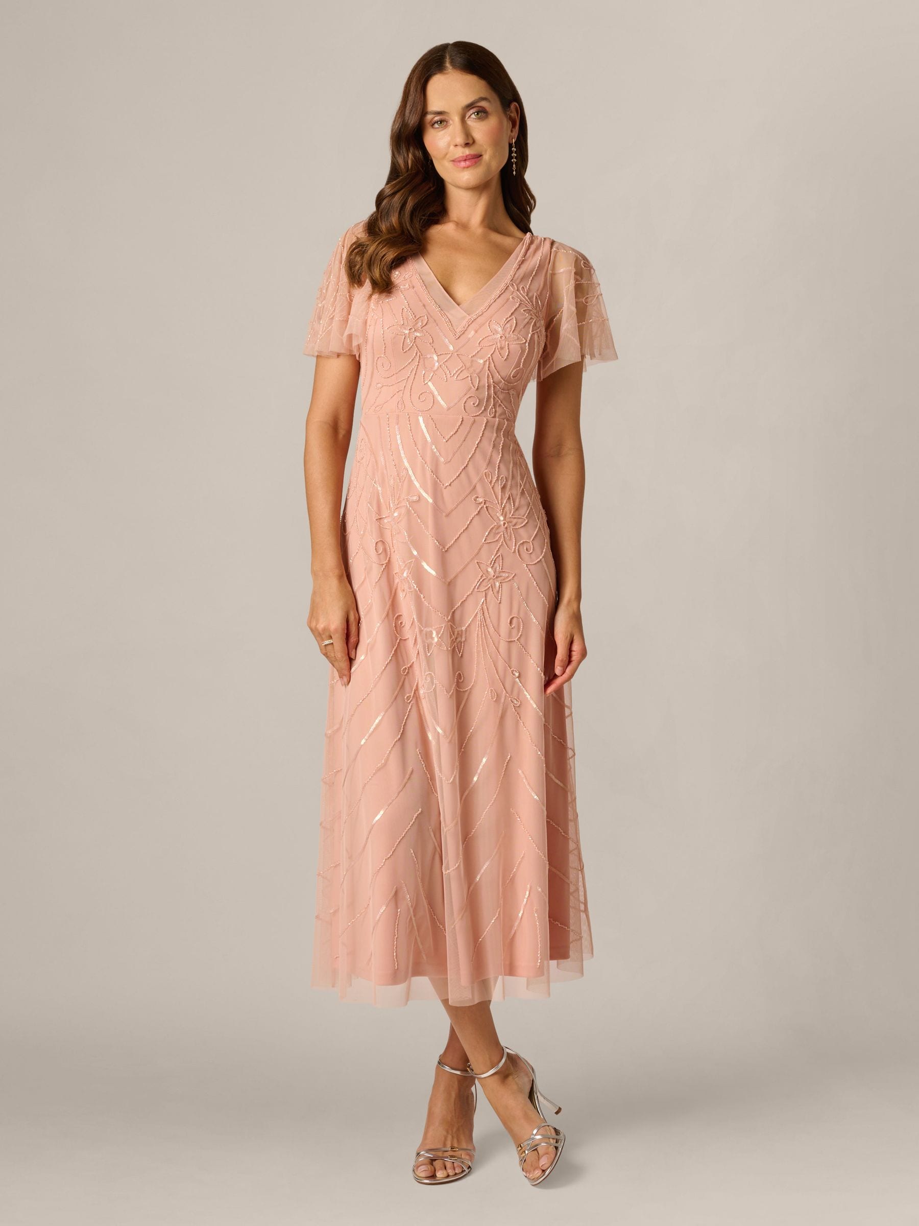 metallic dress sheer Adrianna Papell Metallic Mesh Gown Women's Dress Mint Smoke : 2