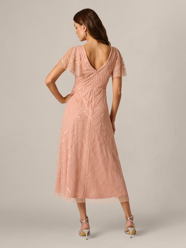 Adrianna Papell Studio Bead Mesh Flutter Dress - Image 2 of 6 Adrianna Papell Studio Bead Mesh Flutter Dress - Image 2 of 6