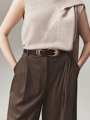 Chocolate Brown N.Premium Made in Italy Multi Ring Leather Belt - Image 1 of 2