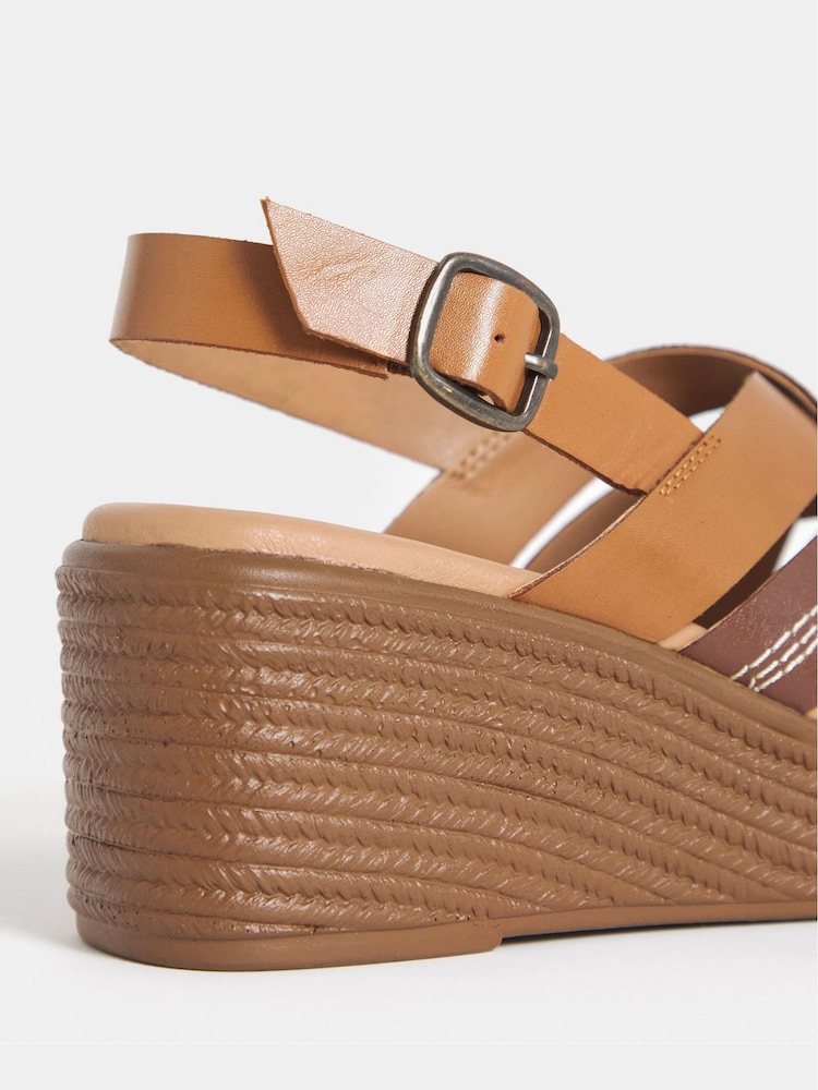 JD Williams Natural Wide Fit Criss Cross Stitch Detail Wedge Sandals - Image 4 of 4