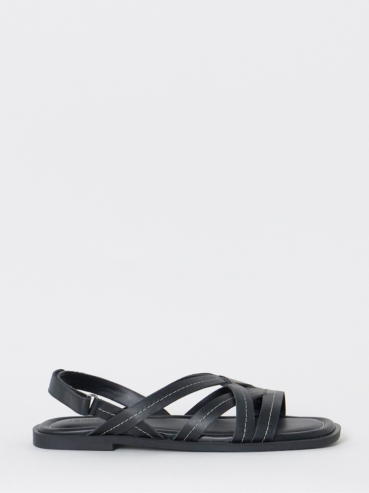 JD Williams Black Contrast Stitch Strappy Flat Sandals - Image 2 of 4 JD Williams Black Contrast Stitch Strappy Flat Sandals - Image 2 of 4