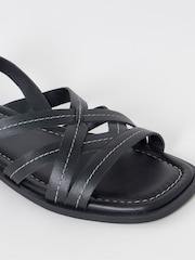 JD Williams Black Contrast Stitch Strappy Flat Sandals - Image 4 of 4