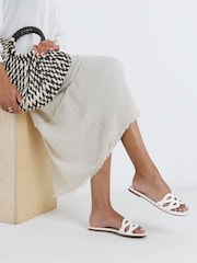 JD Williams White Extra Wide Fit Padded Loop Mule Sandals - Image 1 of 4