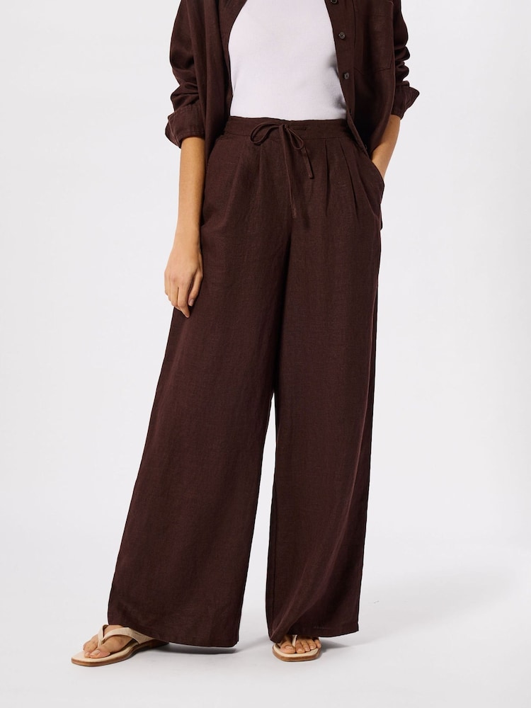 Whistles Brown Wide Leg Linen Trousers - Image 1 of 5