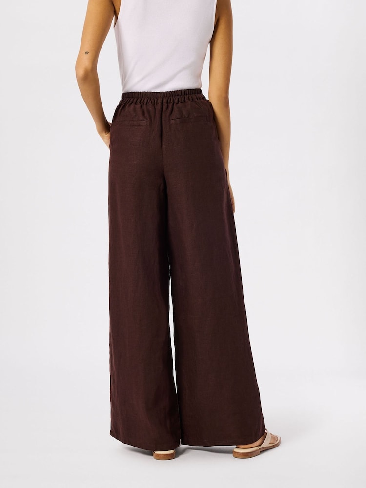 Whistles Brown Wide Leg Linen Trousers - Image 2 of 5