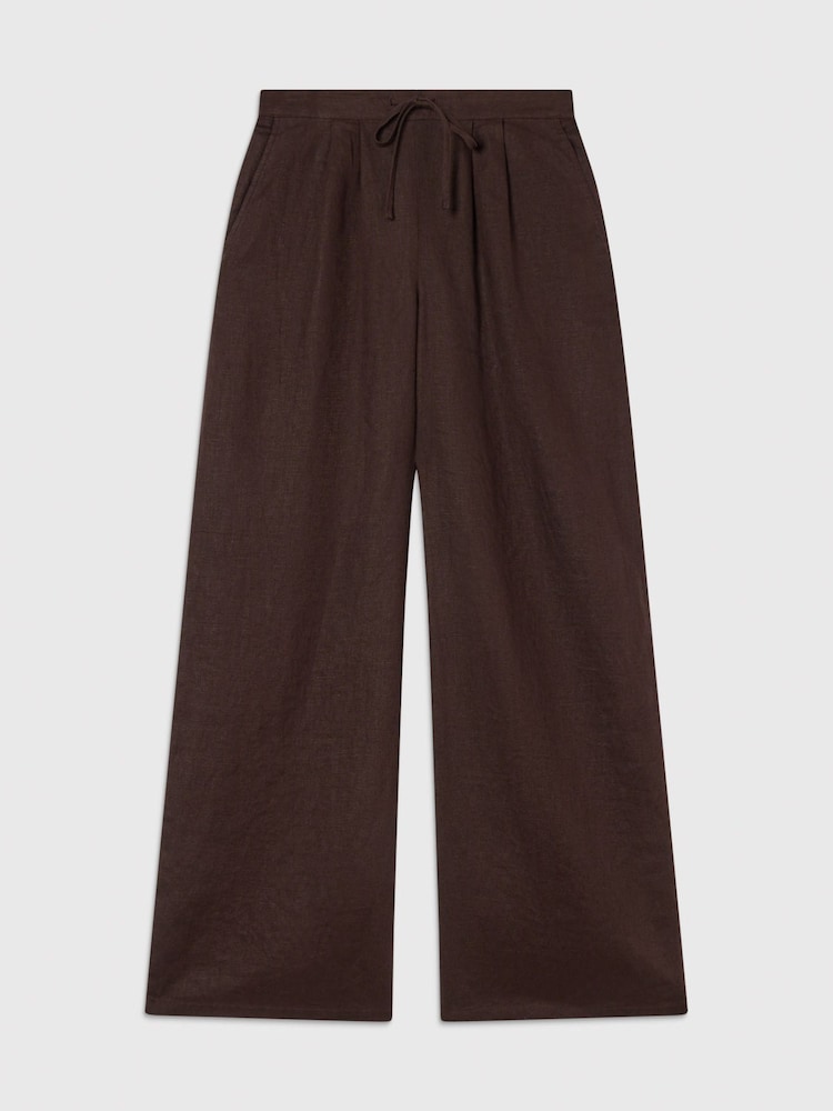 Whistles Brown Wide Leg Linen Trousers - Image 5 of 5