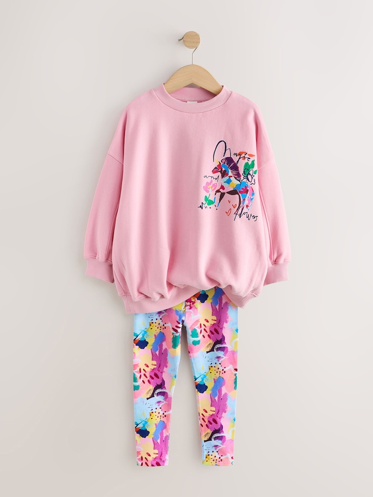 Pink Floral Unicorn Sweatshirt and Leggings Set (3-16yrs) - Image 2 of 5
