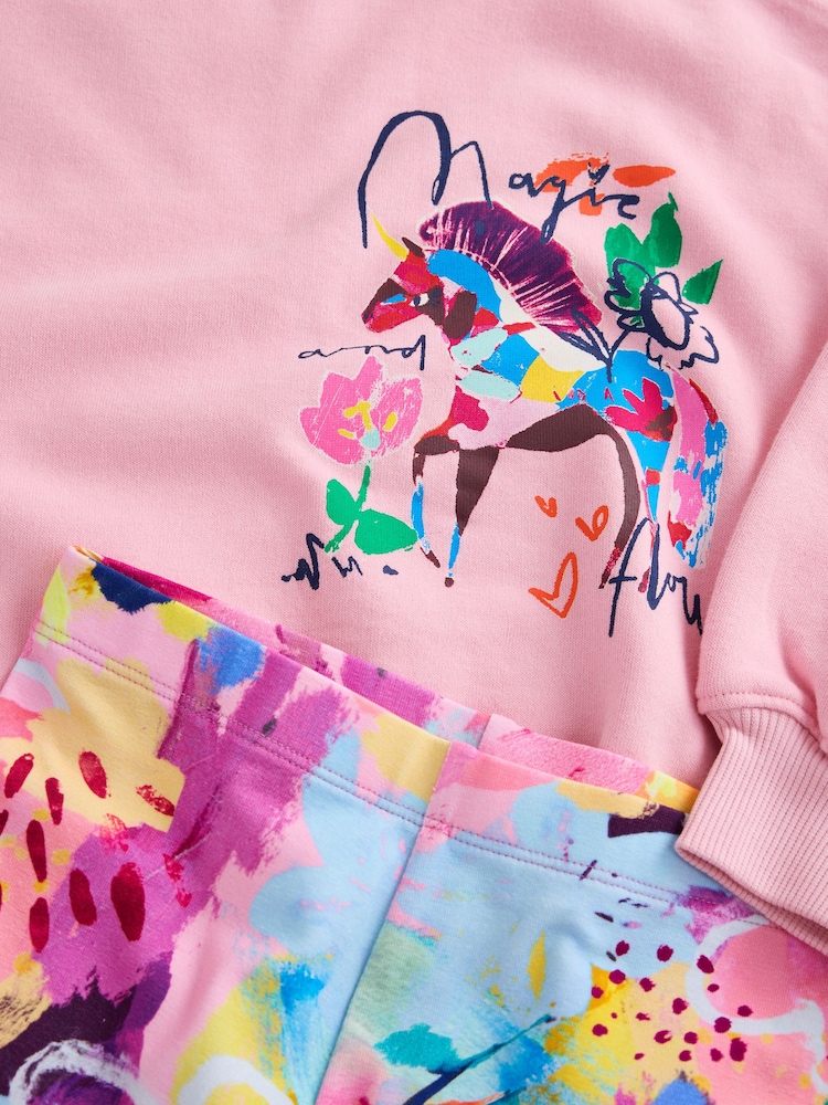 Pink Floral Unicorn Sweatshirt and Leggings Set (3-16yrs) - Image 5 of 5