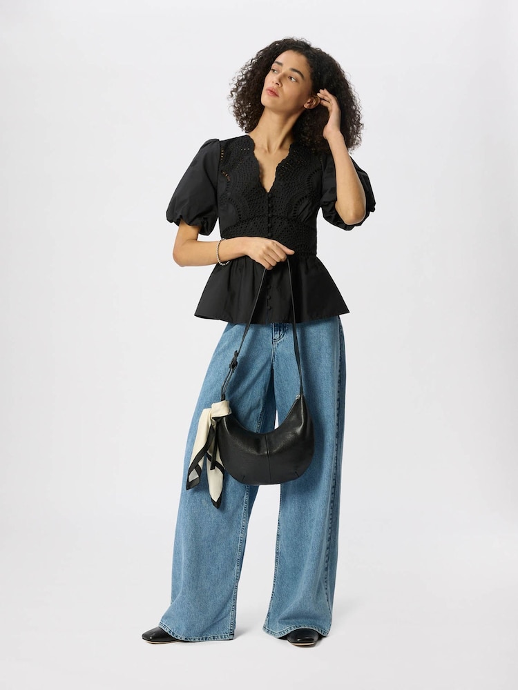 Whistles Black Cotton Broderie V-Neck Blouse - Image 2 of 5