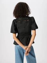 Whistles Black Cotton Broderie V-Neck Blouse - Image 4 of 5
