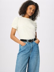 Whistles White V-Neck Ruched Sleeve Top - Image 1 of 6