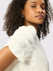 Whistles White V-Neck Ruched Sleeve Top - Image 3 of 6