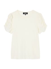 Whistles White V-Neck Ruched Sleeve Top - Image 5 of 6