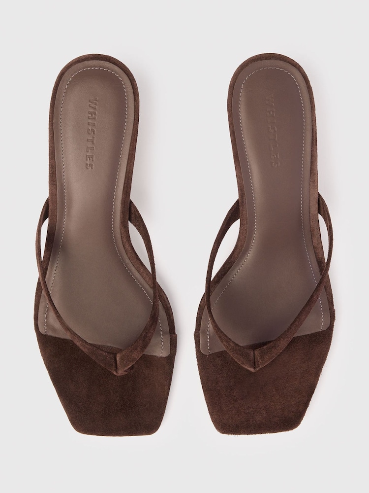 Whistles Brown Suede Toe Post Kitten Sandals - Image 2 of 4