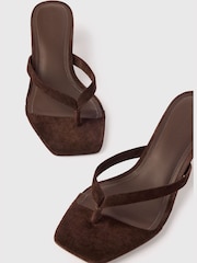 Whistles Brown Suede Toe Post Kitten Sandals - Image 3 of 4