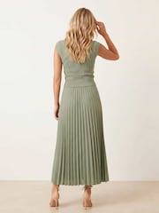 Style Cheat Green Knitted Bodice Pleated Skirt Dress - Image 2 of 3