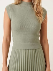 Style Cheat Green Knitted Bodice Pleated Skirt Dress - Image 3 of 3