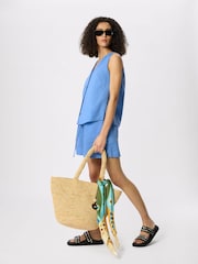 Whistles Blue Linen Elasticated Shorts - Image 3 of 5