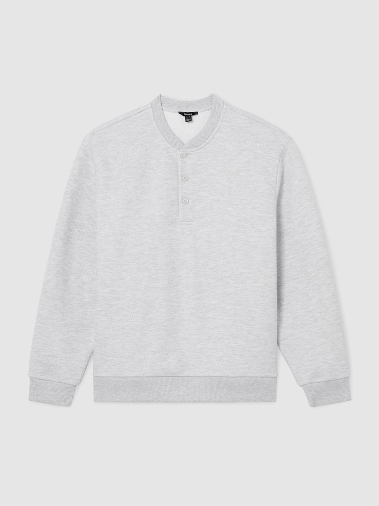 Reiss Grey Melange Harrison Cotton-Blend Henley Sweatshirt - Image 2 of 6
