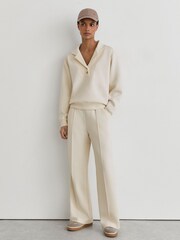 Reiss Ivory Bella Premium Interlock Collar Sweatshirt - Image 1 of 6