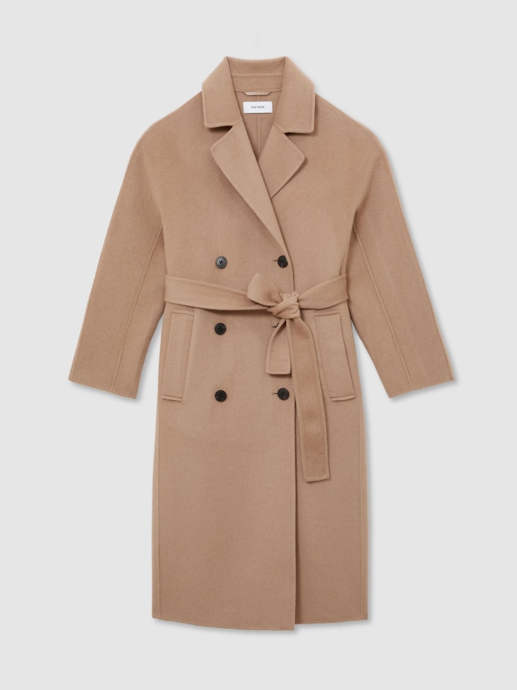 Reiss Camel Marina Tall Wool-Blend Blindseam Double-Breasted Coat - Image 2 of 10 Reiss Camel Marina Tall Wool-Blend Blindseam Double-Breasted Coat - Image 2 of 10
