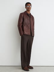 Reiss Varlan Burnished-Leather Button-Through Jacket - Obraz 1 z 9
