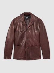 Reiss Varlan Burnished-Leather Button-Through Jacket - Obraz 2 z 9