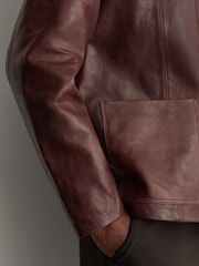 Reiss Varlan Burnished-Leather Button-Through Jacket - Obraz 3 z 9