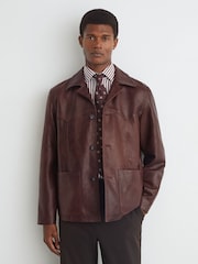 Reiss Varlan Burnished-Leather Button-Through Jacket - Obraz 4 z 9