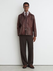 Reiss Varlan Burnished-Leather Button-Through Jacket - Obraz 5 z 9