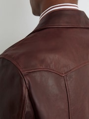 Reiss Varlan Burnished-Leather Button-Through Jacket - Obraz 8 z 9