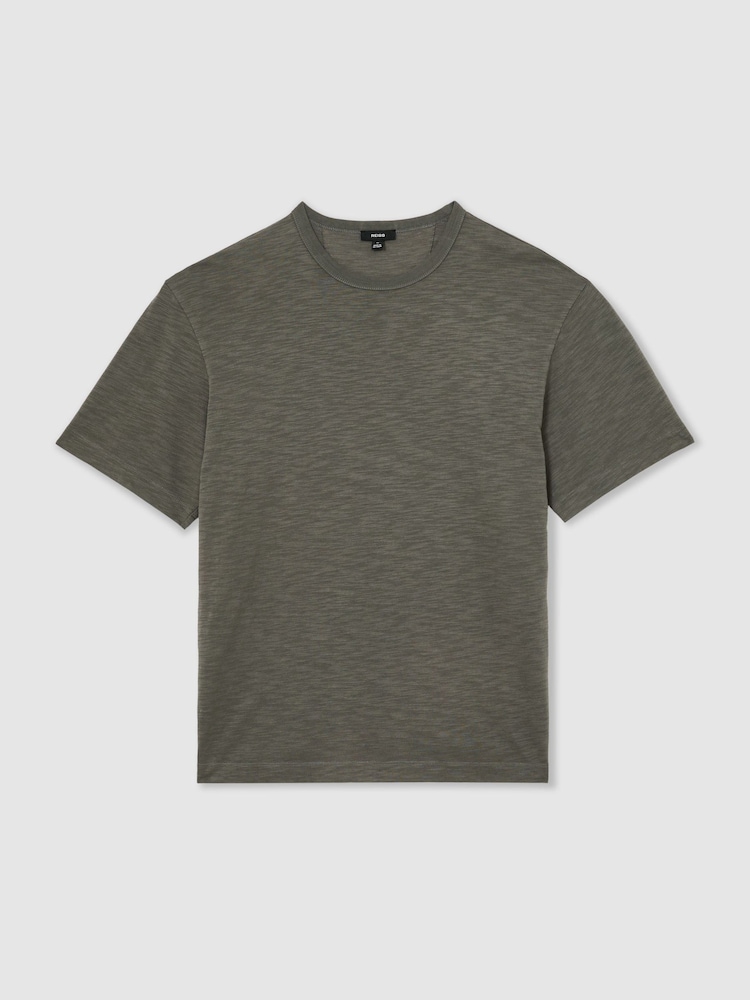 Reiss Khaki Green Huxley Cotton Slub Relaxed-Fit T-Shirt - Image 2 of 6 Reiss Khaki Green Huxley Cotton Slub Relaxed-Fit T-Shirt - Image 2 of 6