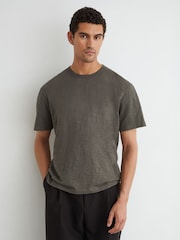 Reiss Khaki Green Huxley Cotton Slub Relaxed-Fit T-Shirt - Image 5 of 6