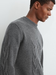 Vidēji pelēka melanža - Reiss Rosedale 100% Cashmere Cable Knit-Detail Jumper - Attēls 1 no 6