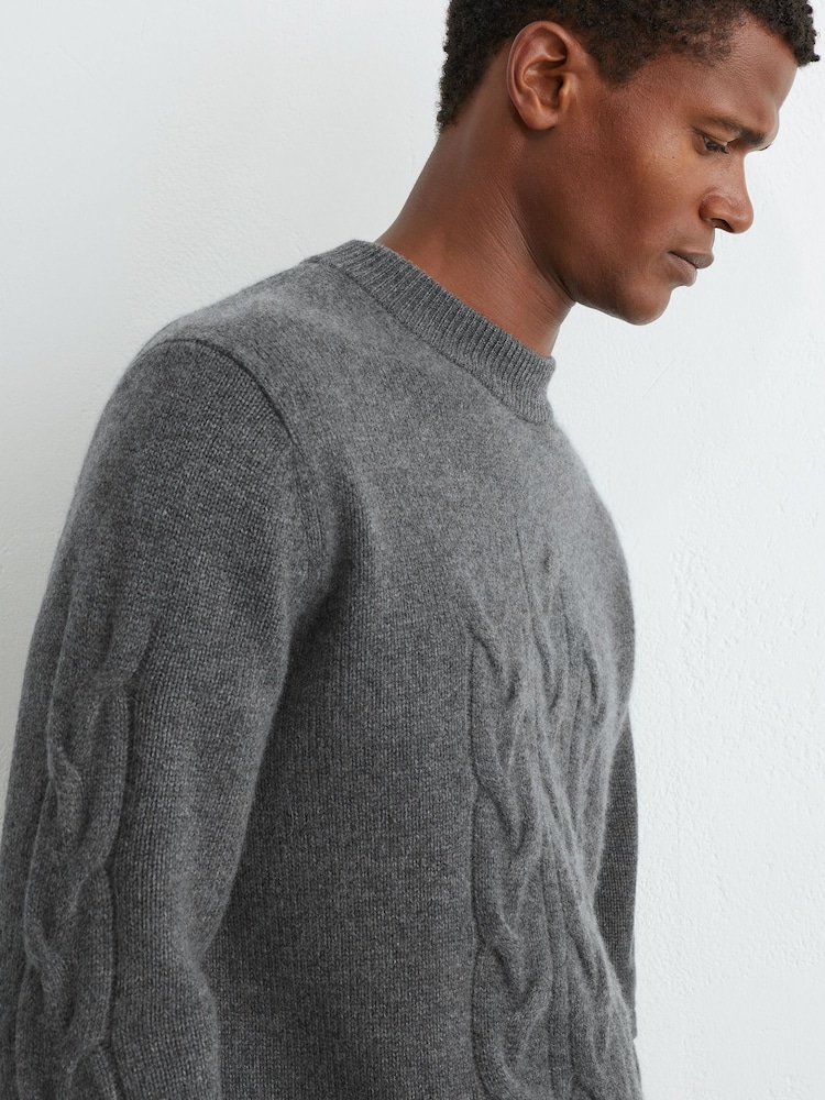Vidēji pelēka melanža - Reiss Rosedale 100% Cashmere Cable Knit-Detail Jumper - Attēls 1 no 6