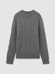 Vidēji pelēka melanža - Reiss Rosedale 100% Cashmere Cable Knit-Detail Jumper - Attēls 2 no 6