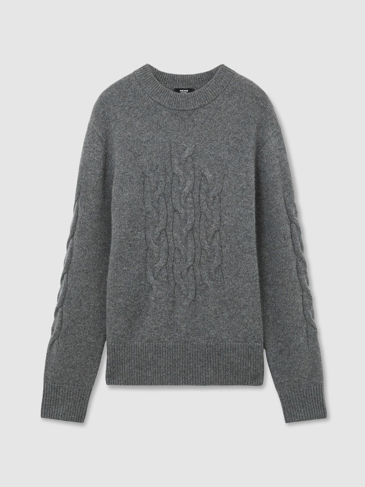 Vidēji pelēka melanža - Reiss Rosedale 100% Cashmere Cable Knit-Detail Jumper - Attēls 2 no 6