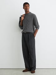 Vidēji pelēka melanža - Reiss Rosedale 100% Cashmere Cable Knit-Detail Jumper - Attēls 3 no 6