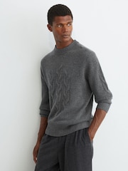 Vidēji pelēka melanža - Reiss Rosedale 100% Cashmere Cable Knit-Detail Jumper - Attēls 4 no 6