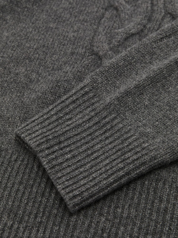 Vidēji pelēka melanža - Reiss Rosedale 100% Cashmere Cable Knit-Detail Jumper - Attēls 6 no 6