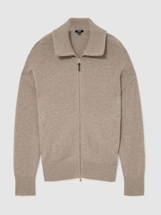 Reiss Taupe Melange Pendant 100% Cashmere Zip-Through Cardigan - Image 2 of 7