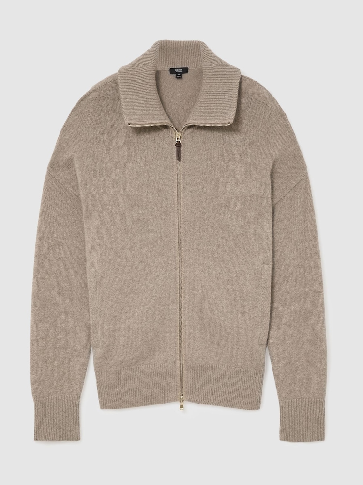 Reiss Taupe Melange Pendant 100% Cashmere Zip-Through Cardigan - Image 2 of 7 Reiss Taupe Melange Pendant 100% Cashmere Zip-Through Cardigan - Image 2 of 7