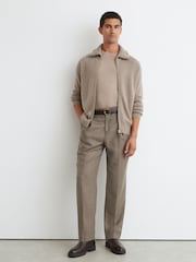 Reiss Taupe Melange Pendant 100% Cashmere Zip-Through Cardigan - Image 3 of 7