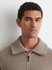 Reiss Taupe Melange Pendant 100% Cashmere Zip-Through Cardigan - Image 4 of 7