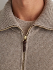 Reiss Taupe Melange Pendant 100% Cashmere Zip-Through Cardigan - Image 5 of 7