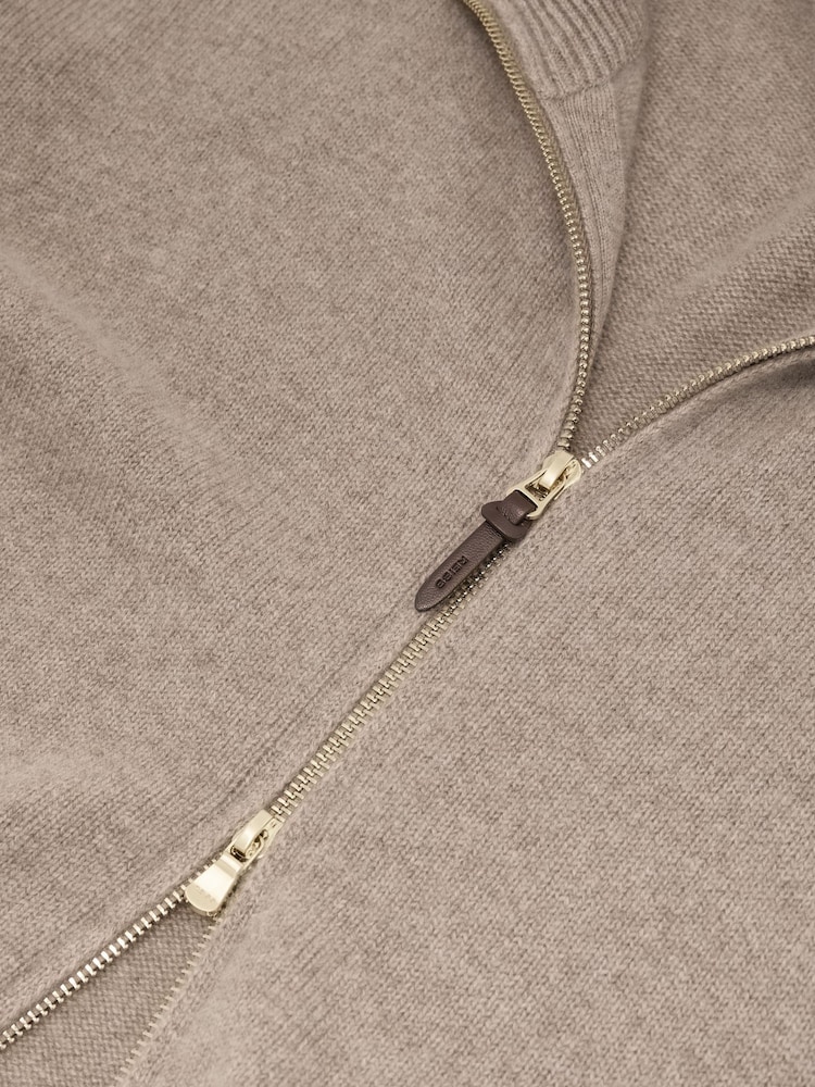 Reiss Taupe Melange Pendant 100% Cashmere Zip-Through Cardigan - Image 7 of 7 Reiss Taupe Melange Pendant 100% Cashmere Zip-Through Cardigan - Image 7 of 7